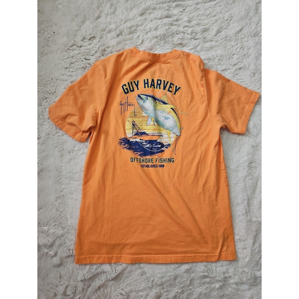 Guy Harvey Orange Tuna Offshore Fishing Pocket Graphic T-Shirt Men's Size M - Picture 10 of 12